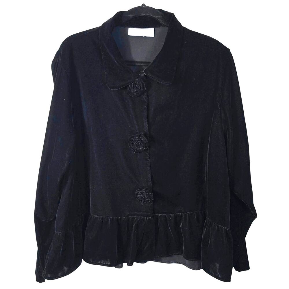 Vintage Carol Anderson II Blouse Women's 18W Black Velvet Peplum Hem Whimsigoth